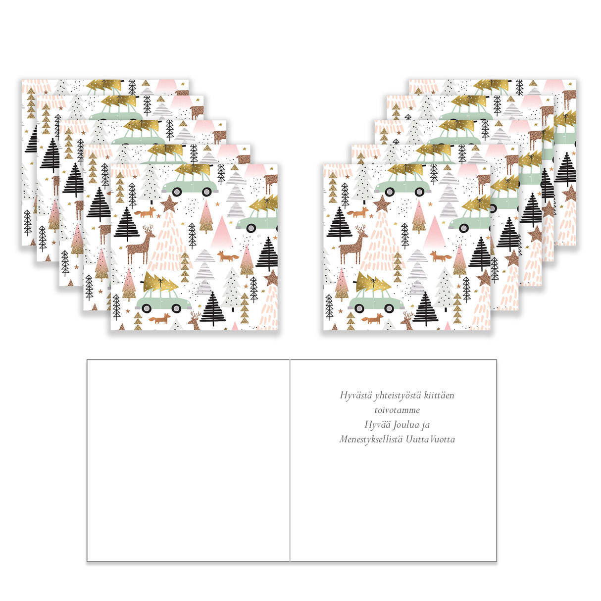 Julkort Guldgranar 10 st med affärstext på finska