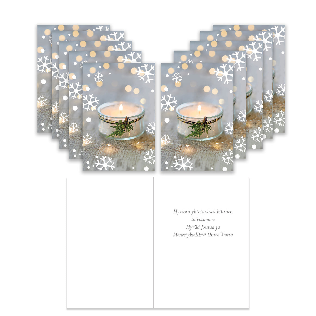 Julkort Värmeljus, 10 st affärstext på finska