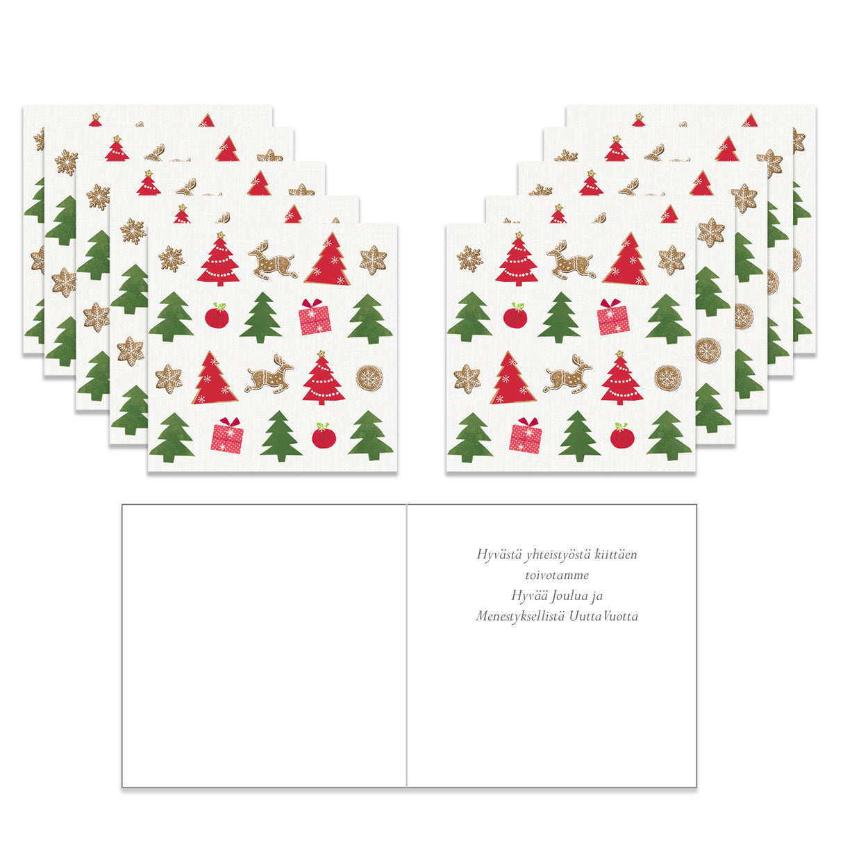 Julkort Julgranar och presenter, 10 st text på finska