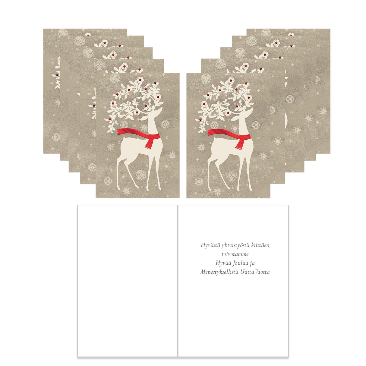Joulukorttinippu 10 kpl Jouluinen poro, yritystekstillä