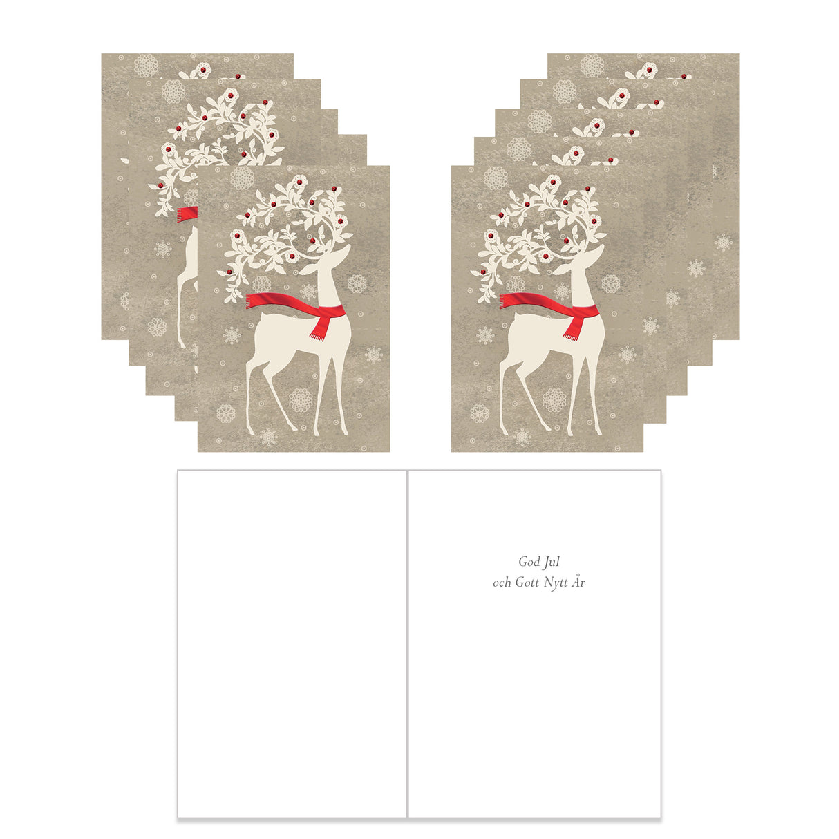 Joulukorttinippu 10 kpl Jouluinen poro, FGod Jul och Gott Nytt År