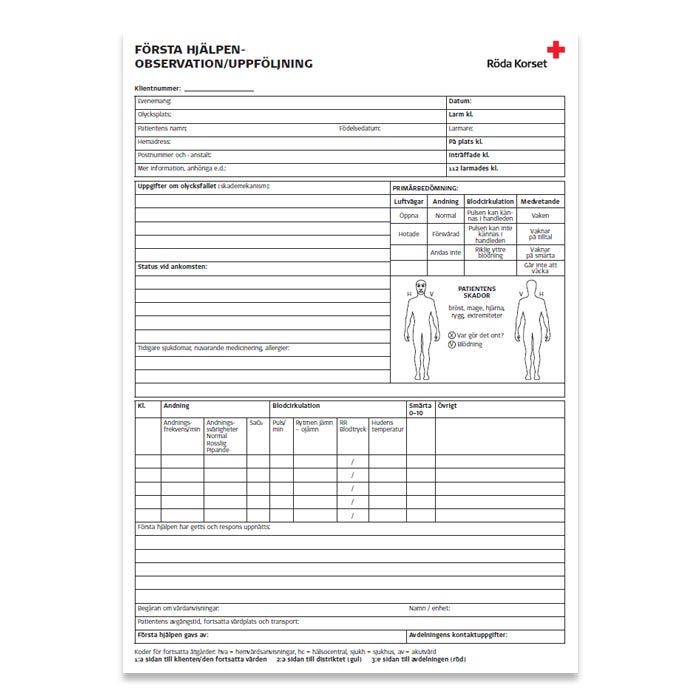 Ensiavun tarkkailu/saatelomake, ruotsi