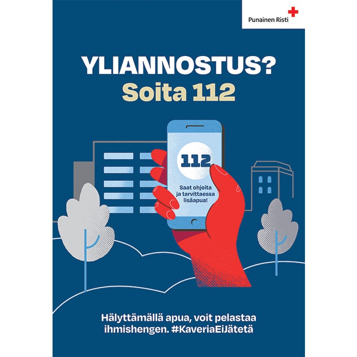 Päihdetyön Soita 112 -juliste yliannostusten ehkäisyyn