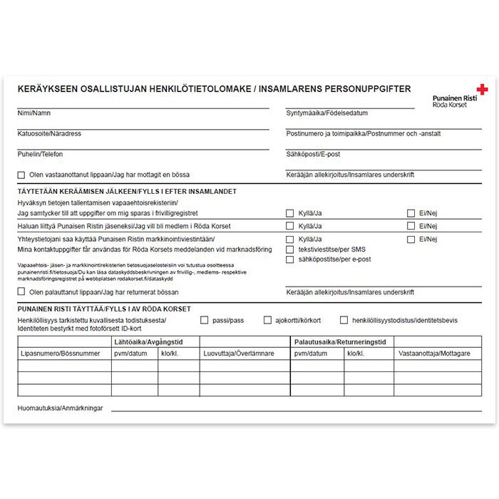 Kerääjän henkilötietolomake