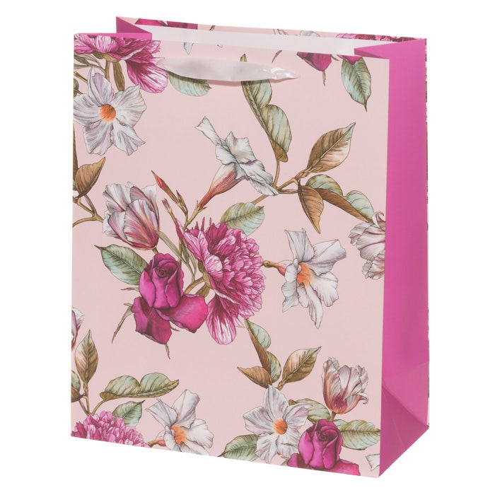 Kukkakuvioinen lahjakassi, roosa