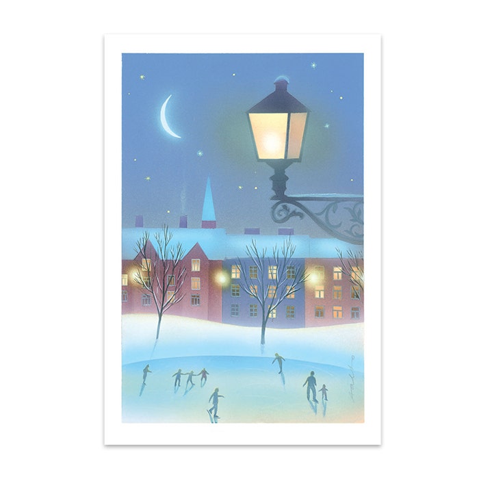 Kortissa Jaana Aallon talvinen kuvitus.