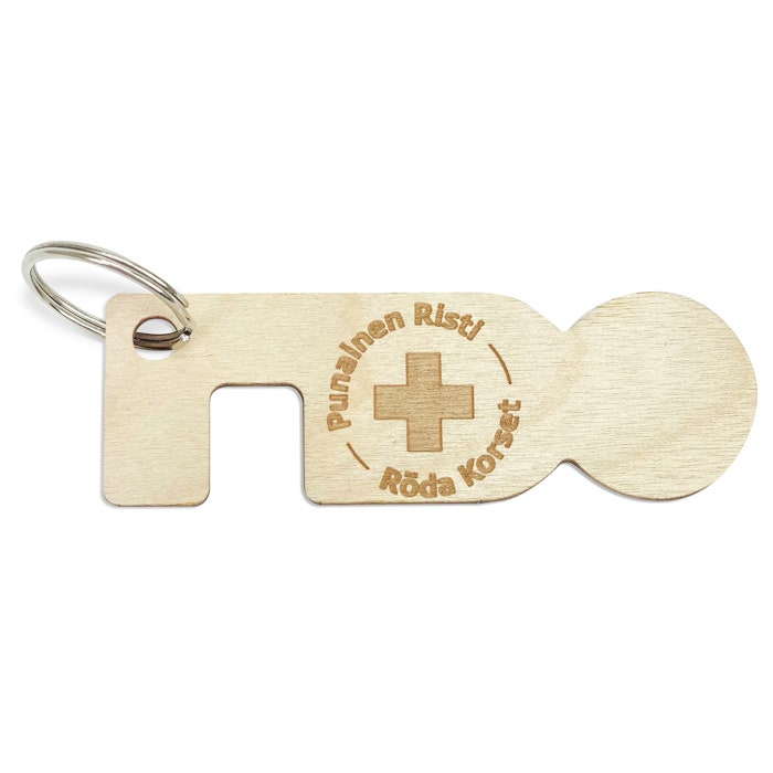 Koivuvanerinen monitoimiavaimenperä, jossa poletti ostoskärryyn ja puhelinteline