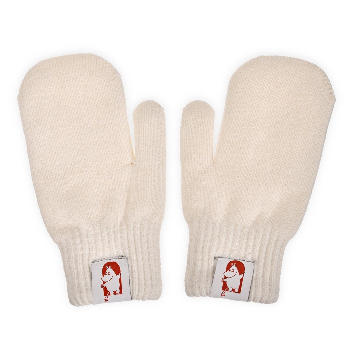 Valkoiset Muumi lapaset aikuisille on valmistettu kierrätysmateriaalista. Tuote kuuluu Moomin 80-juhlamallistoon.