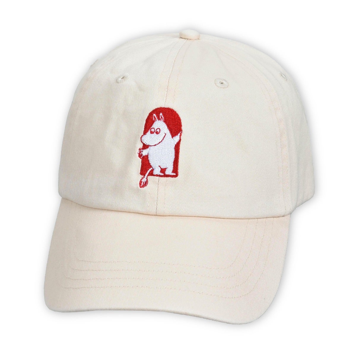 Beige muumi-lippis. Muumien 80-vuotisjuhlamalliston tuote.