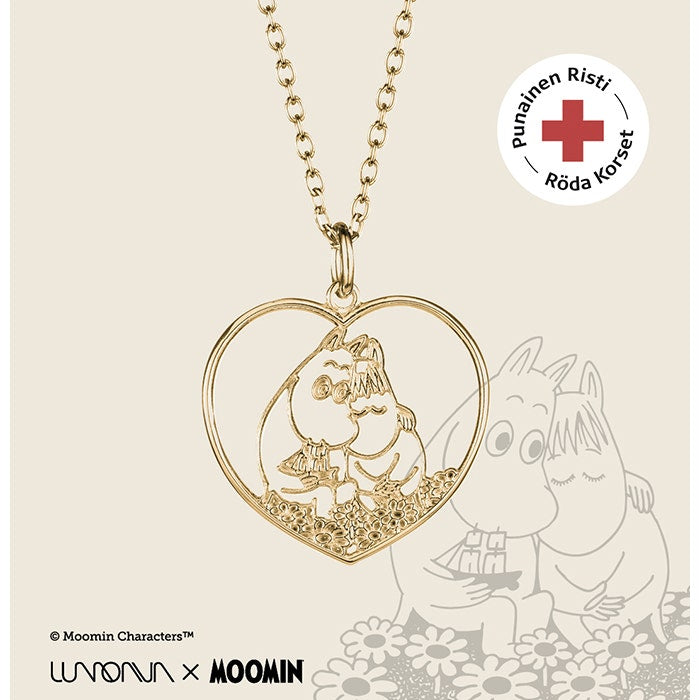 Lumoava keltakullattu Muumiaiheinen sydänriipus