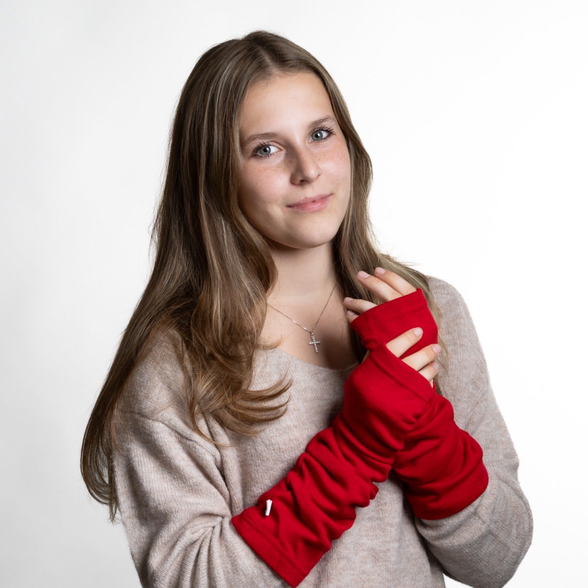 Punaiset merinovillaiset ranteenlämmittimet