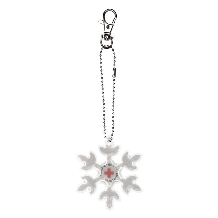 Hiutaleen muotoinen heijastin Punaisen Ristin logolla