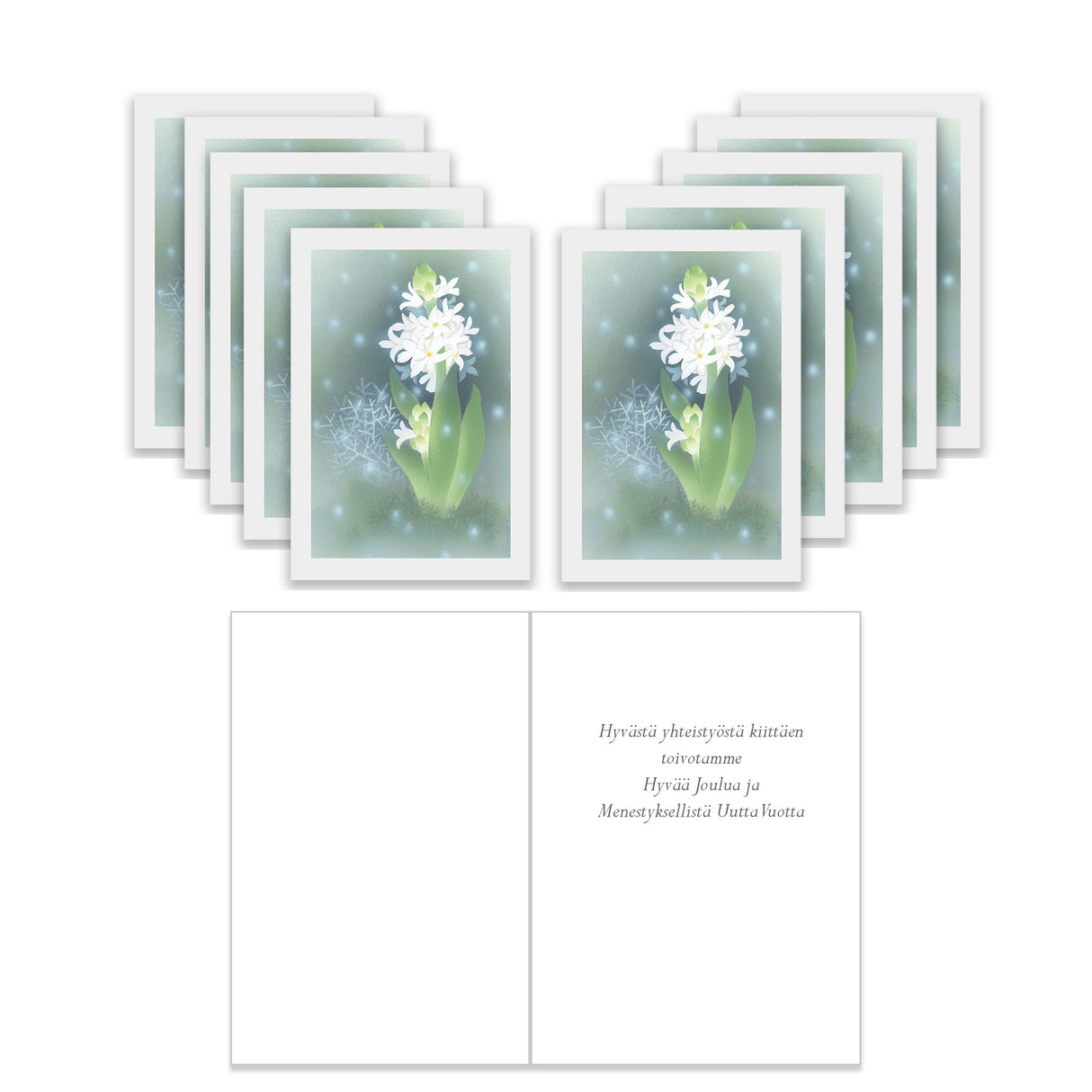 Julkort Vit hyacint, 10 st affärstext på finska