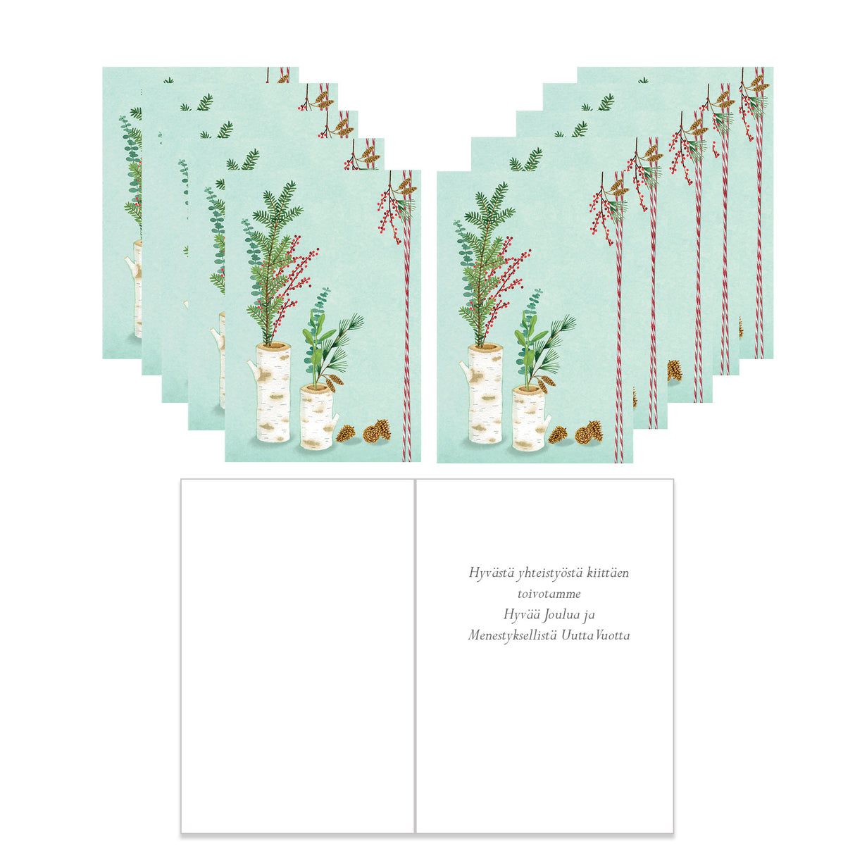 Joulukorttinippu 10 kpl Koristeoksat yritystekstillä