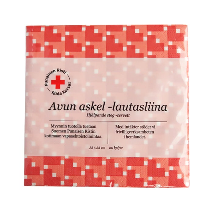 Lautasliinat punasävyisellä kuosilla. 