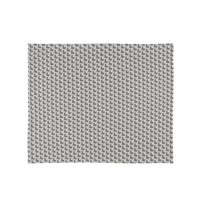 Pefletissä kudottu harmaavalkoinen graafinen kuvio.