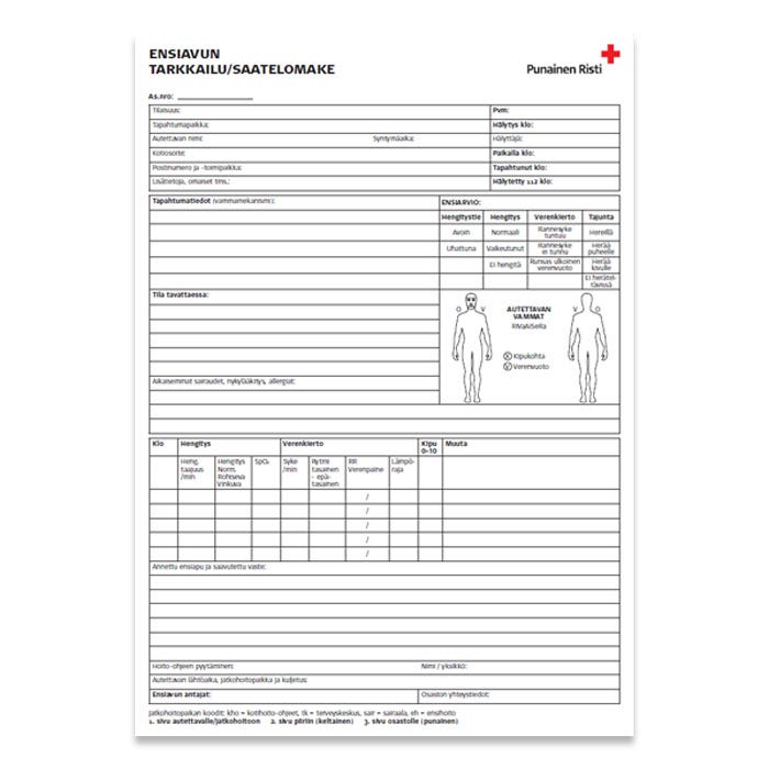 Ensiavun tarkkailu/saatelomake, suomi