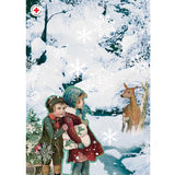 Joulukortti Lapset ja metsän eläimet