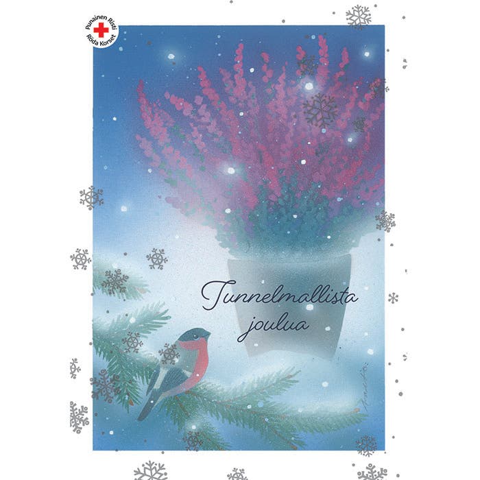 Joulukortti Punatulkku oksalla