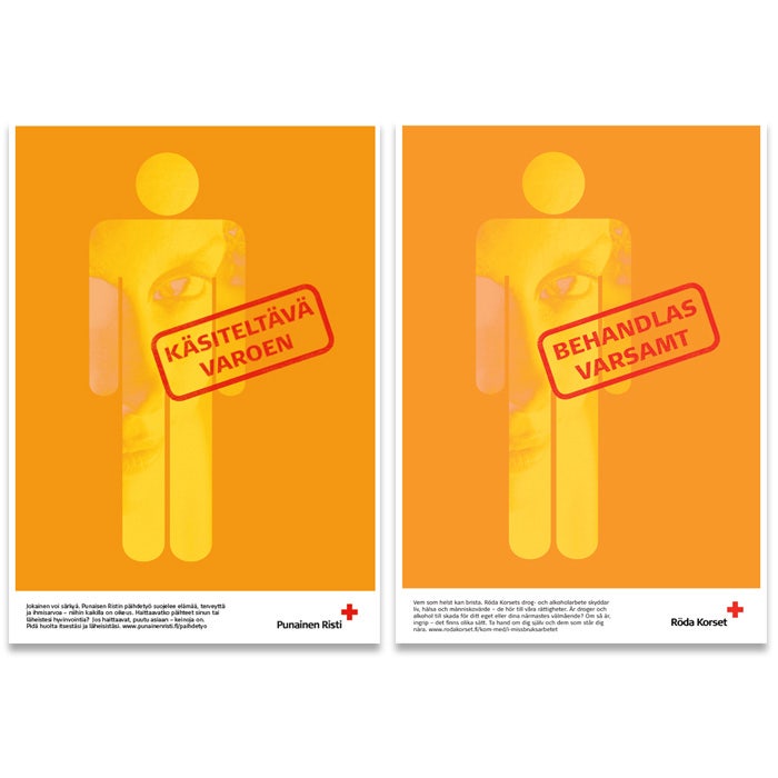 Käsiteltävä varoen -juliste A3