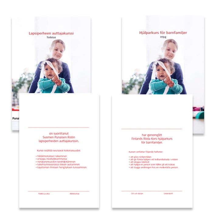 Lapsiperheiden auttajakurssin todistus