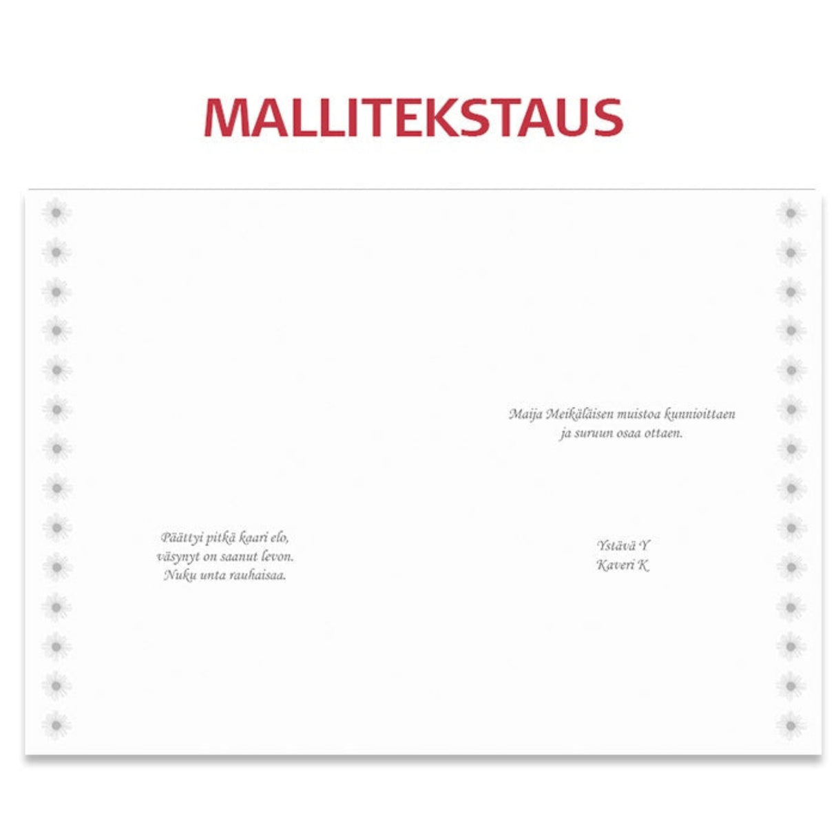 Tekstattu osanottoadressi Taivaan lintu RUOTSI