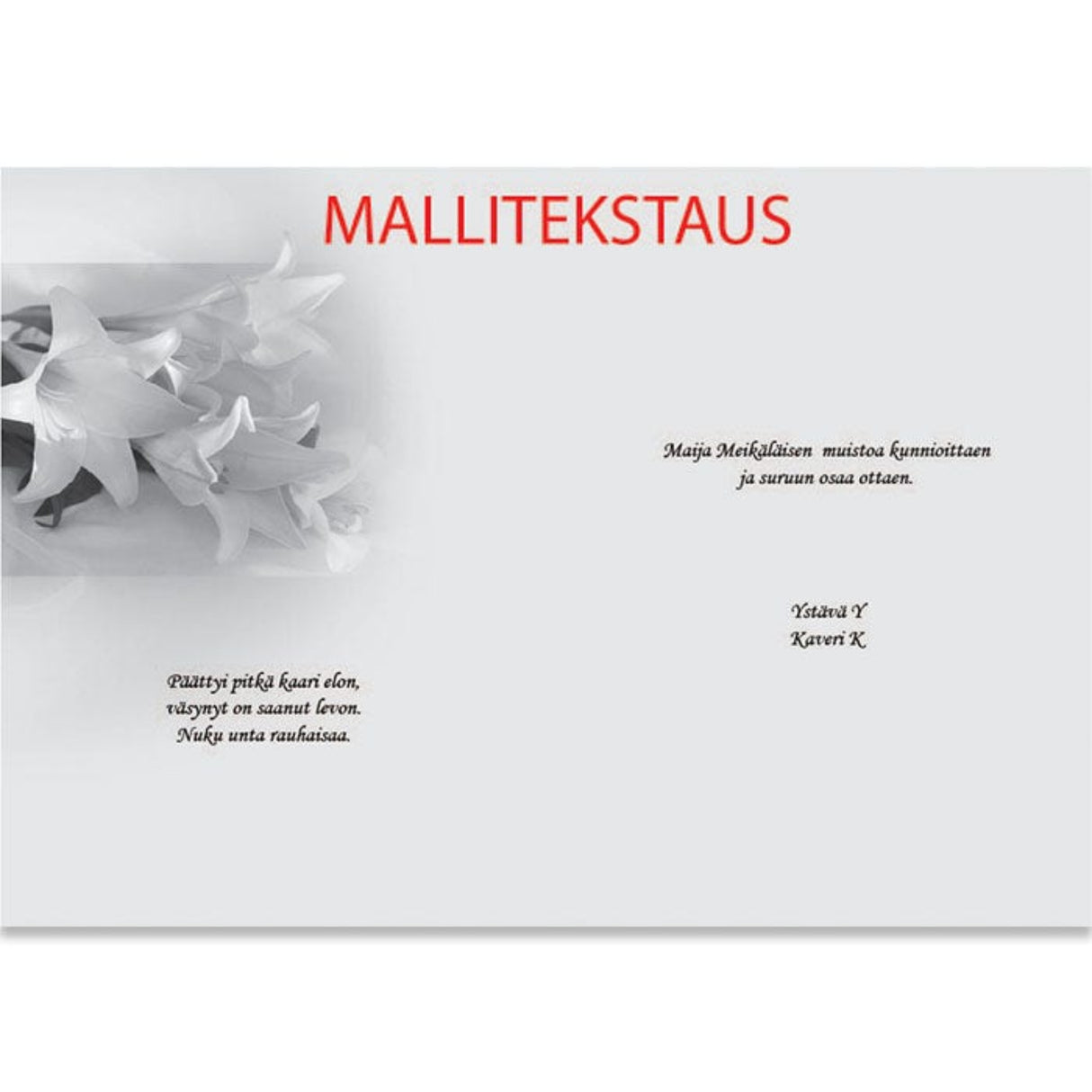 Tekstattu osanottoadressi Liljankukkakimppu RUOTSI