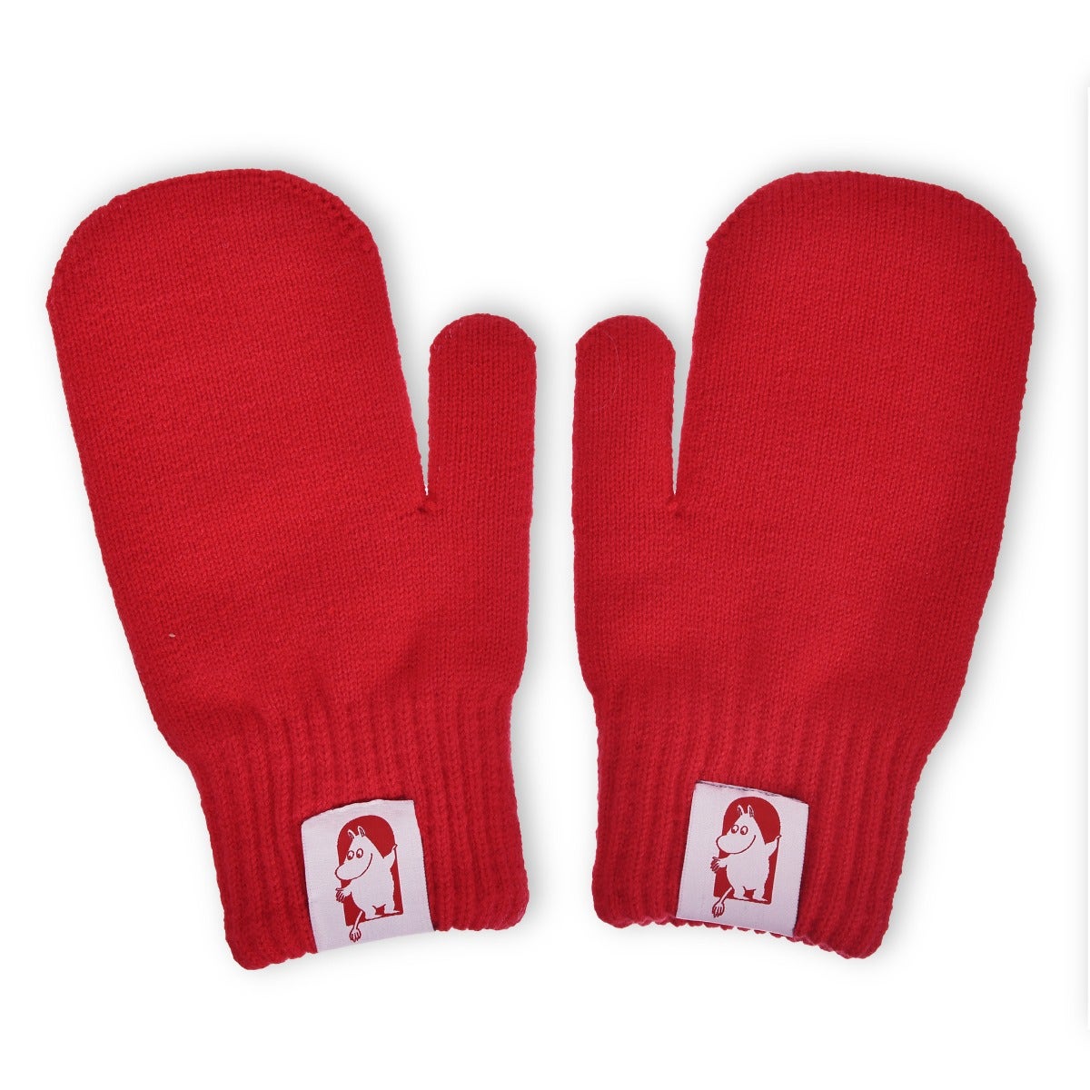 Punaiset Muumi lapaset aikuisille. Tuote kuuluu Moomin 80 Juhlavuoden mallistoon!