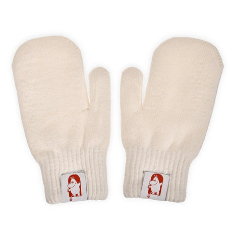 Valkoiset Muumi lapaset aikuisille on valmistettu kierrätysmateriaalista. Tuote kuuluu Moomin 80-juhlamallistoon.