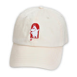 Beige muumi-lippis. Muumien 80-vuotisjuhlamalliston tuote. 