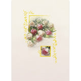 Onnitteluadressin kannessa on herkkiä pastelliruusuja ja pitsiä