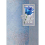 Sinisävyisessä kannessa on yksi sininen ruusu