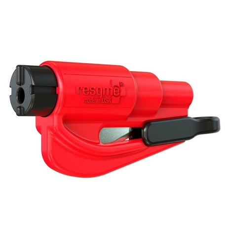 Punainen hätätyökalu avaimenperässä, jossa ikkunansärjin ja turvavyöleikkuri