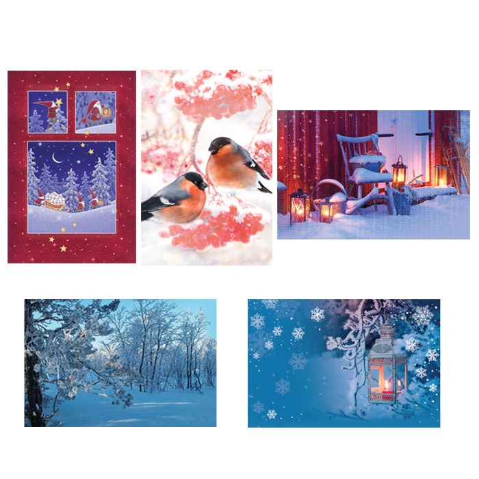 Joulutaitekorttipakkaus + kuoret, liiketeksti ruotsiksi