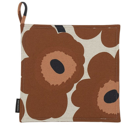 Ruskeasävyinen Marimekon Unikko patalappu