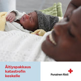 Äitiyspakkaus katastrofin keskelle, vaikuttava lahja, painettu kortti