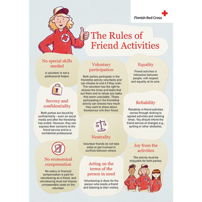 Juliste Ystävätoiminnan pelisäännöt A4