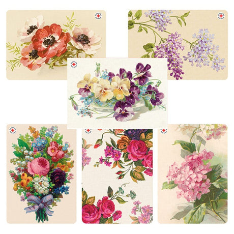 Postikorttipakkaus, nostalgiset kukka-asetelmat